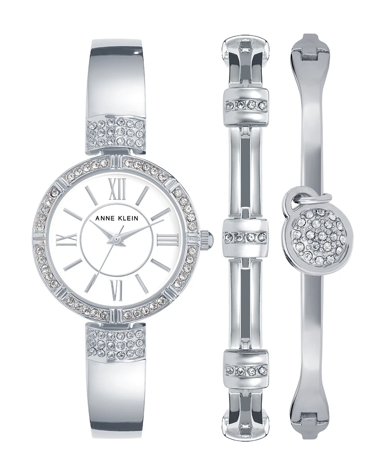 Anne Klein Women's Quartz Silver-Tone Metal Alloy Bangle Watch Set, 28mm