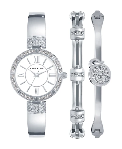 Anne Klein Women's Quartz Silver-Tone Metal Alloy Bangle Watch Set, 28mm