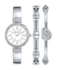Anne Klein Women's Quartz Silver-Tone Metal Alloy Bangle Watch Set, 28mm
