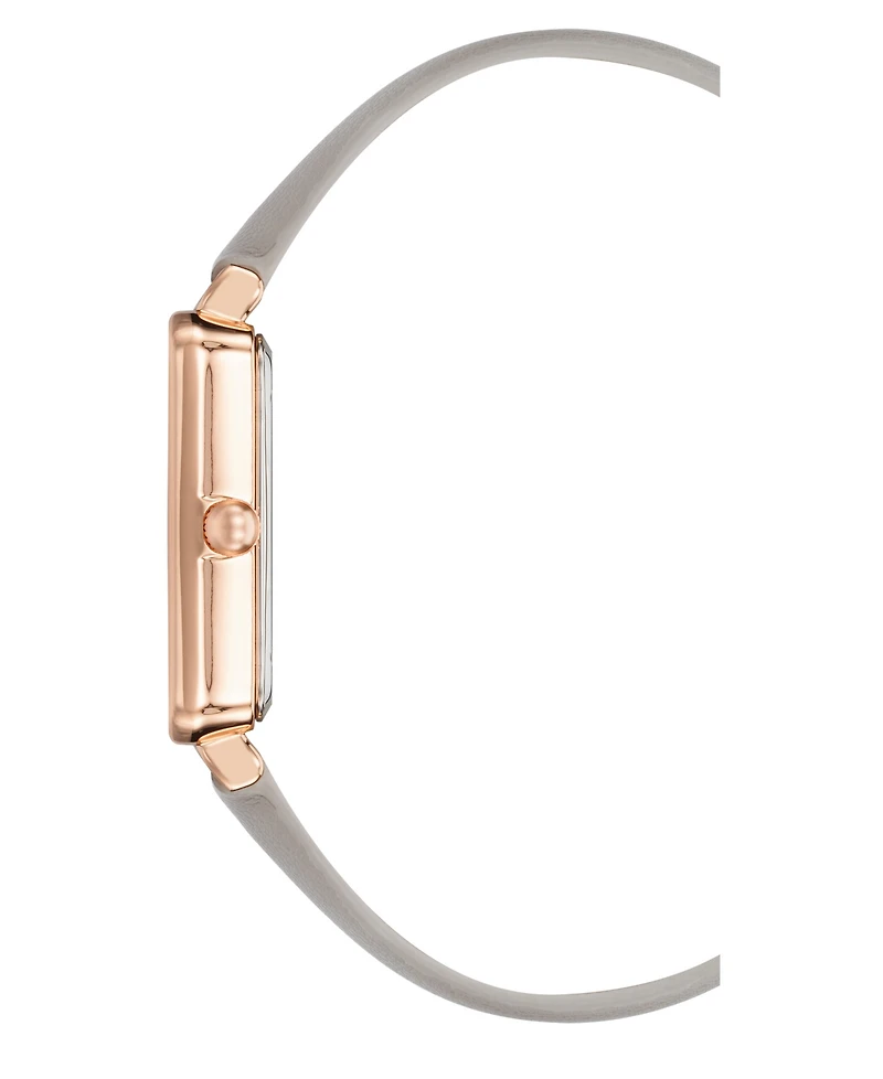 Anne Klein Women's Quartz Rectangular Taupe Leather and Rose Gold-Tone Metal Alloy Watch, 26mm