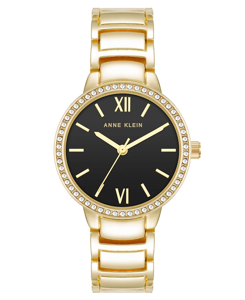 Anne Klein Women's Quartz Round Black and Gold-Tone Metal Alloy Watch, 30mm