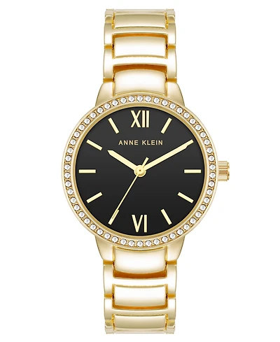 Anne Klein Women's Quartz Round Black and Gold-Tone Metal Alloy Watch, 30mm