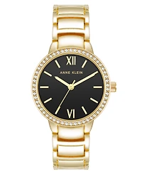 Anne Klein Women's Quartz Round Black and Gold-Tone Metal Alloy Watch, 30mm