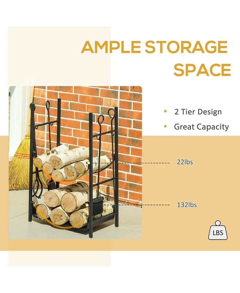 Outsunny 18" 2-Tier Firewood Log Wood Storage Rack & Accessories
