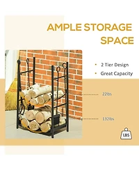 Outsunny 18" 2-Tier Firewood Log Wood Storage Rack & Accessories