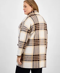 Jones New York Plus Plaid Shawl-Collar Coatigan