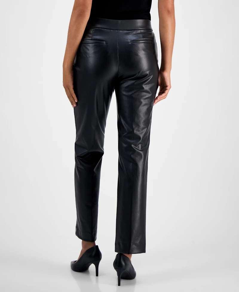 Kasper Faux-Leather Mid-Rise Straight-Leg Pants, Regular & Petites
