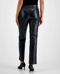Kasper Faux-Leather Mid-Rise Straight-Leg Pants, Regular & Petites