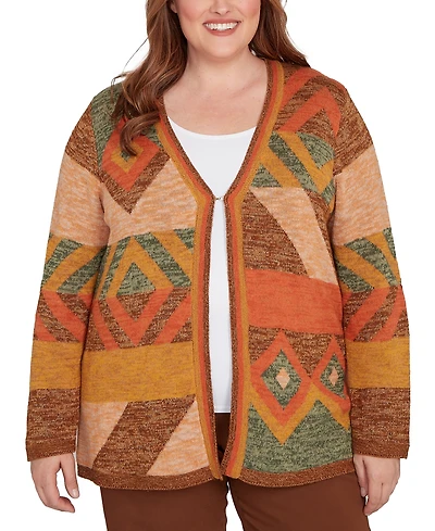 Alfred Dunner Plus Mount Laurel Patchwork Long Sleeve Cardigan Sweater