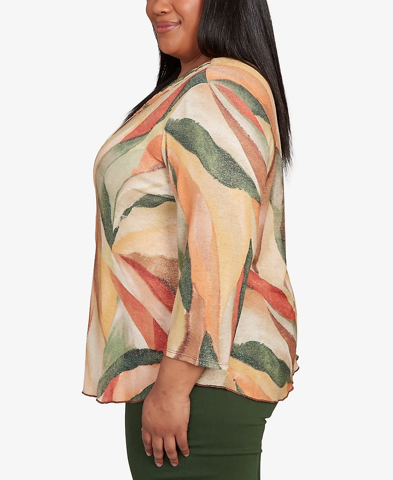 Alfred Dunner Plus Mount Laurel Stained Glass Shimmer V-Neck Top