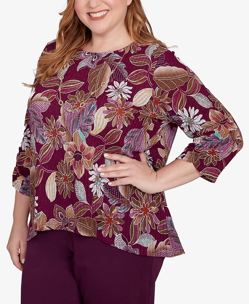 Alfred Dunner Plus Urban Legend Batik Floral Melange Printed Top