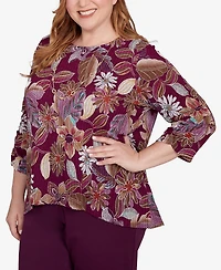 Alfred Dunner Plus Urban Legend Batik Floral Melange Printed Top