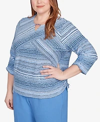 Alfred Dunner Plus As Usual Spliced Textured Stripe Knit Top
