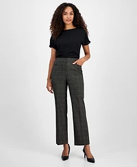 Kasper Plaid Faux-Leather Straight-Leg Pants, Regular & Petites