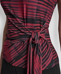 Dkny Women's Printed Jersey Waist Tie Detail Knit Top