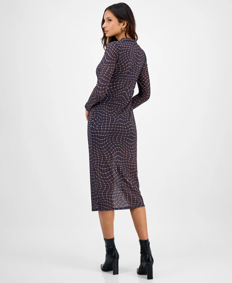 Bar Iii Women's Mock Neck Printed Mesh Midi Dress, Macy's Exclusive