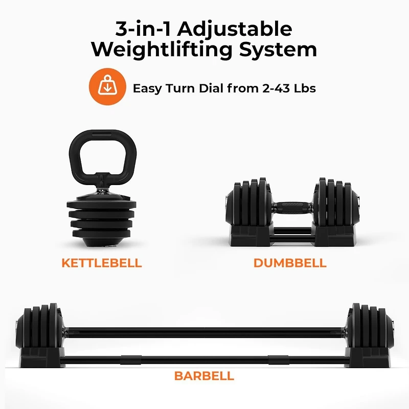 Lifepro Adjustable Dumbbells Set with Rack - Quick Adjust Weights, Secure Grip, Compact Design for Home Gym