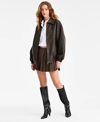 Bar Iii Women's Oversized Faux-Leather Bomber Jacket, Macy's Exclusive