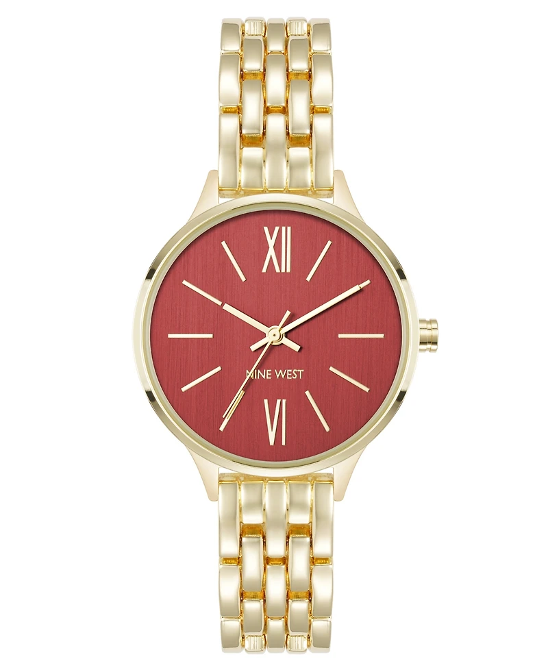Anne Klein Women's Quartz Essential Burgundy and Gold-Tone Metal Alloy Watch, 34mm