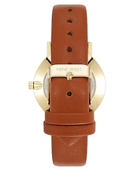 Nine West Women's Quartz Signature Brown Leather and Gold-Tone Watch, 34mm