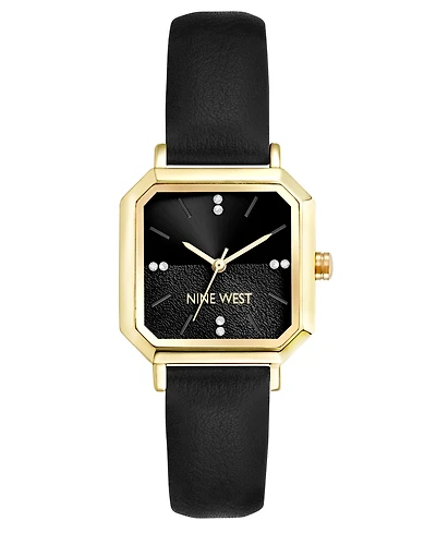 Nine West Women's Quartz Regency Black Leather and Gold-Tone Watch, 27mm