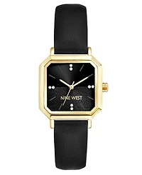 Nine West Women's Quartz Regency Black Leather and Gold-Tone Watch, 27mm