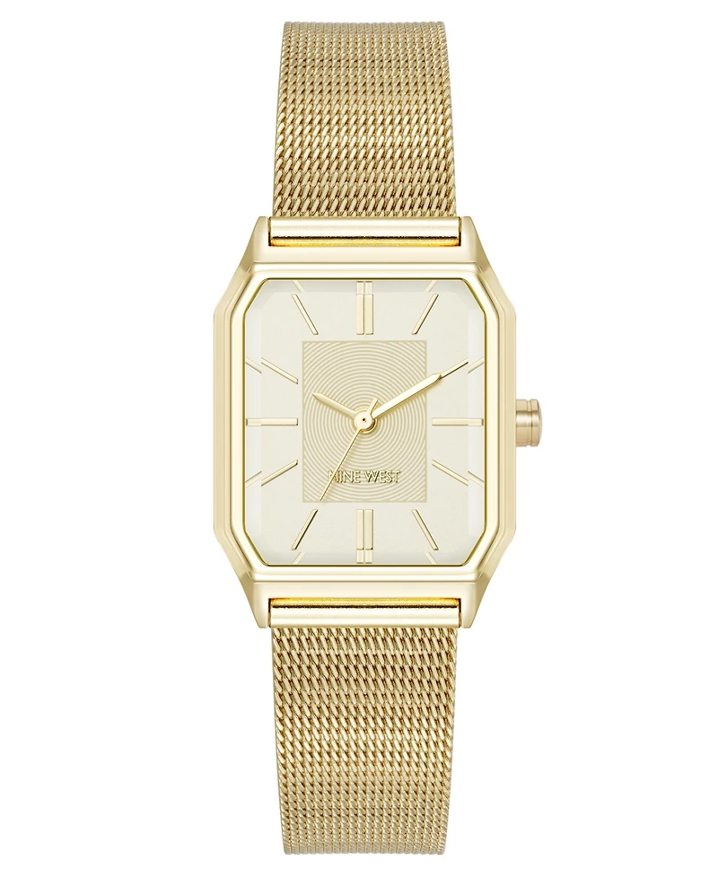 Nine West Women's Quartz Faceted Gold-Tone Stainless Steel Mesh Watch, 26mm