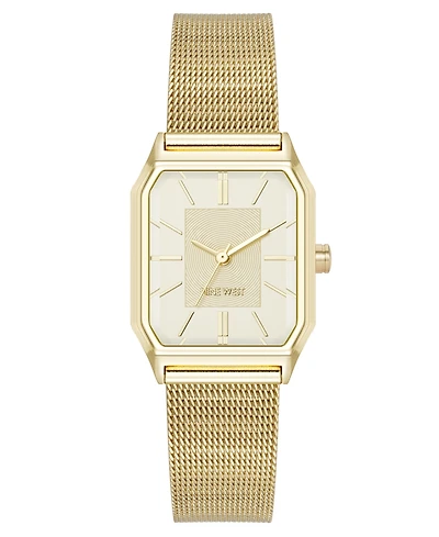 Nine West Women's Quartz Faceted Gold-Tone Stainless Steel Mesh Watch, 26mm