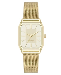 Nine West Women's Quartz Faceted Gold-Tone Stainless Steel Mesh Watch, 26mm