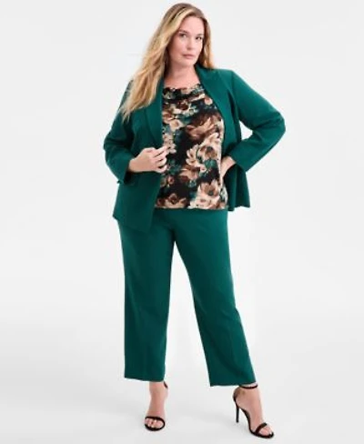 Kasper Plus Size One Button Blazer Printed Cowlneck Blouse Pull On Pants