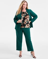 Kasper Plus Size One Button Blazer Printed Cowlneck Blouse Pull On Pants