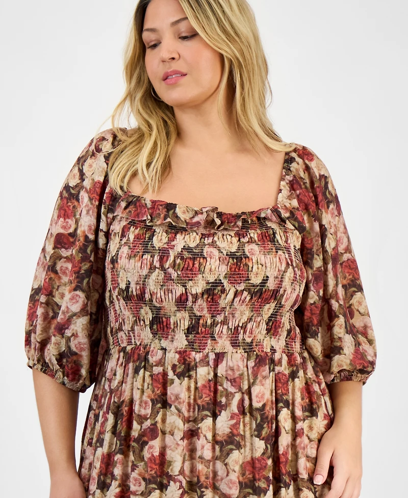 And Now This Trendy Plus Size Printed Puff-Sleeve Maxi Dress, Macy's Exclusive
