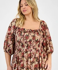 And Now This Trendy Plus Size Printed Puff-Sleeve Maxi Dress, Macy's Exclusive