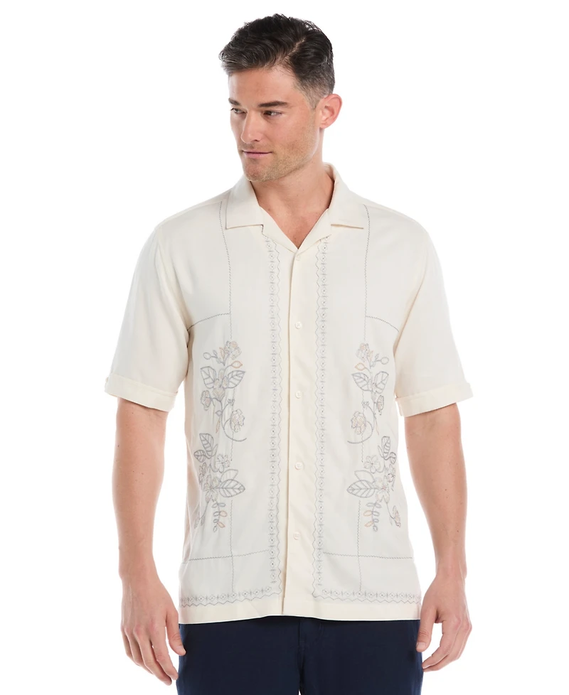 Cubavera Men's Embroidered L-Shape Short Sleeve Button Down Shirt