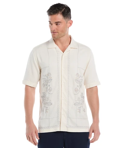 Cubavera Men's Embroidered L-Shape Short Sleeve Button Down Shirt