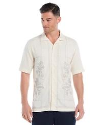 Cubavera Men's Embroidered L-Shape Short Sleeve Button Down Shirt
