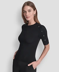 Dkny Women's Button Detail Short Sleeve Sweater