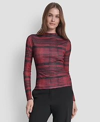 Dkny Women's Long Sleeve Fitted Funnel Neck Tissue Mesh Top