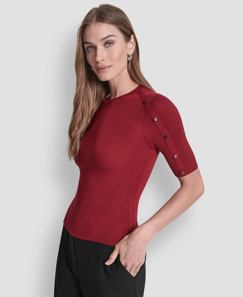 Dkny Women's Button Detail Short Sleeve Sweater