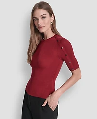 Dkny Women's Button Detail Short Sleeve Sweater