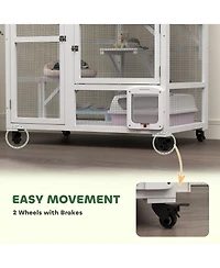 PawHut Indoor Cat Enclosure on Wheels, Cat House with Openable Top,