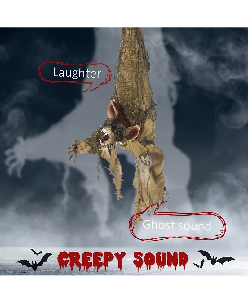 Outsunny 36" Animated Scare Prop Hanging Bat, Indoor Halloween Decorations