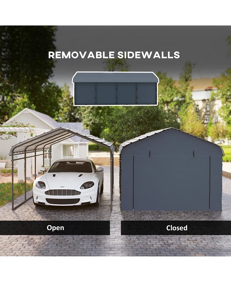 Outsunny 12' x 20' Metal Carport with Metal Roof and Removable Sidewalls