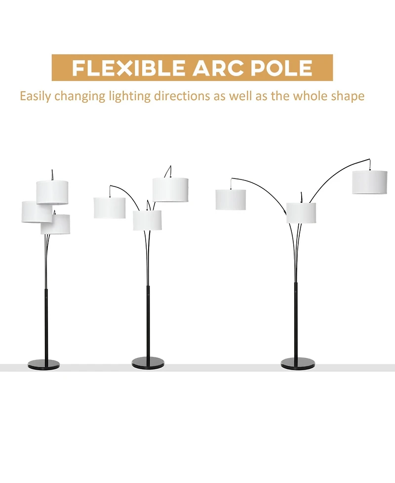 Homcom Arc Floor Lamp w/3 Hanging Drum Shape Lampshade, and Flexible Steel Pole