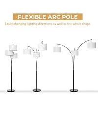Homcom Arc Floor Lamp w/3 Hanging Drum Shape Lampshade, and Flexible Steel Pole