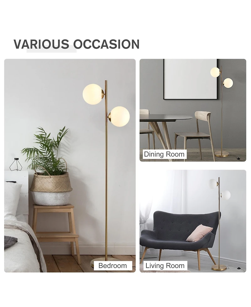 Homcom Modern Floor Lamp with 2 Globe Lamp Shade Reading Sding Light