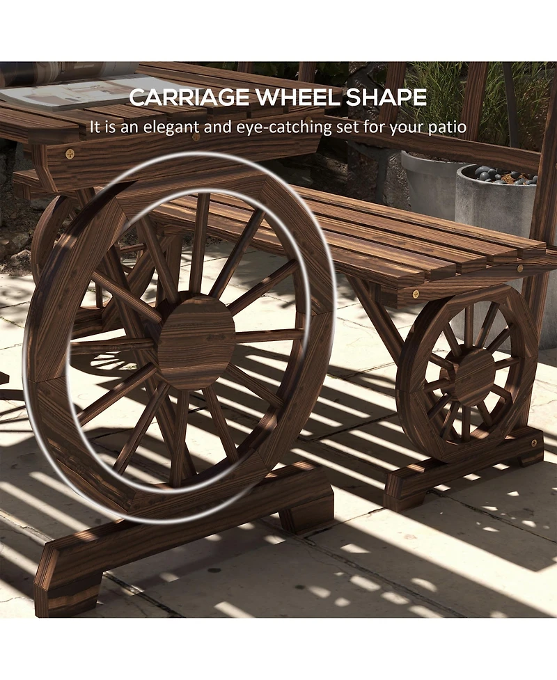 Outsunny Outdoor Table and Chairs for 4 People w/ Wagon Wheel Design