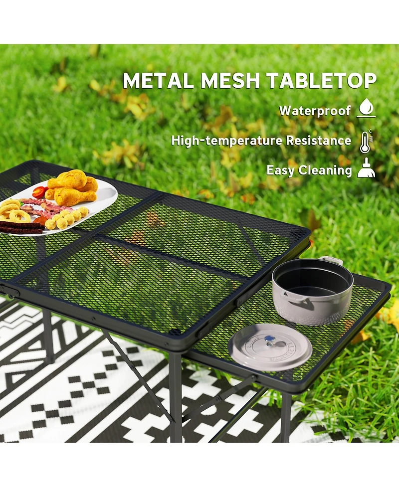 Outsunny Folding Grill Table, 4.5ft Portable Camping Table w/ Wing Panels