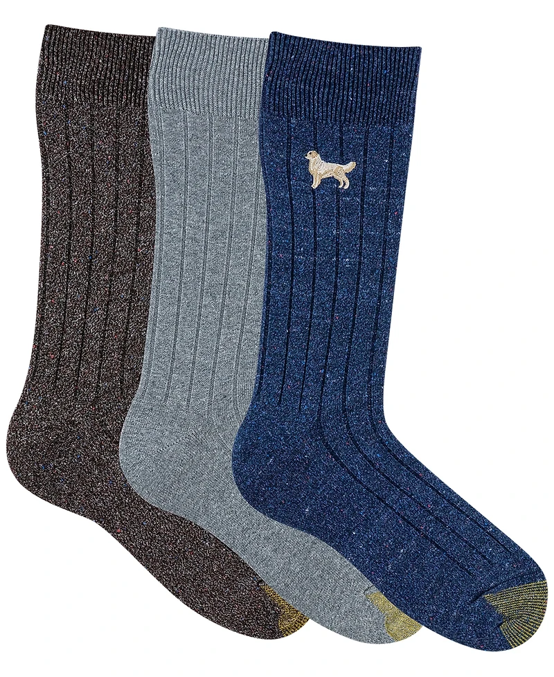 Gold Toe Men's 3-Pack Hampton Embroidered Reinforced Toe Crew Socks
