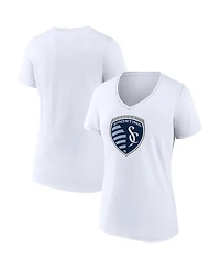 Fanatics Women's White Sporting Kansas City Logo V-Neck T-Shirt